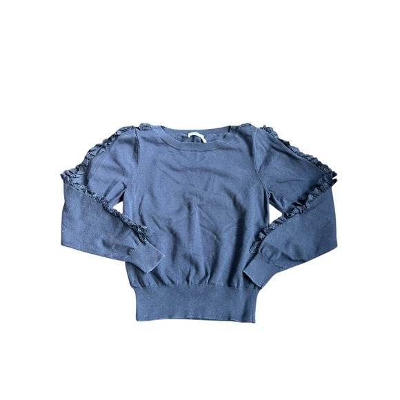 See By Chloe Dark Navy Lace Trim Ruffle Sleeve Crew Neck Sweater XS - Picture 3 of 8